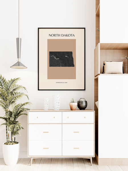 North Dakota Mid-Century Modern Hydrological Map