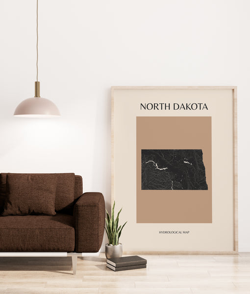 North Dakota Mid-Century Modern Hydrological Map