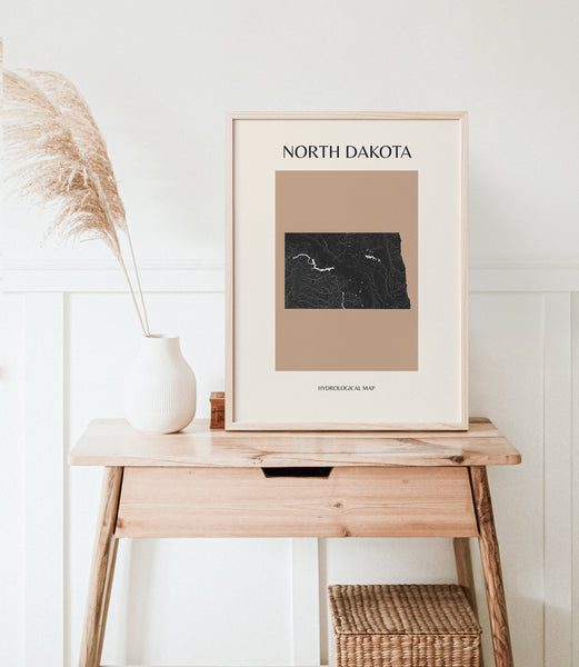 North Dakota Mid-Century Modern Hydrological Map