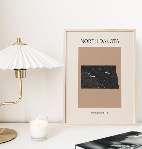 North Dakota Mid-Century Modern Hydrological Map