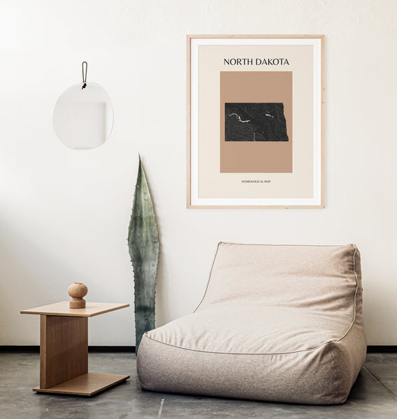 North Dakota Mid-Century Modern Hydrological Map