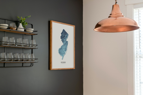 New Jersey Hydrological Map Poster Blue