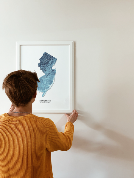 New Jersey Hydrological Map Poster Blue