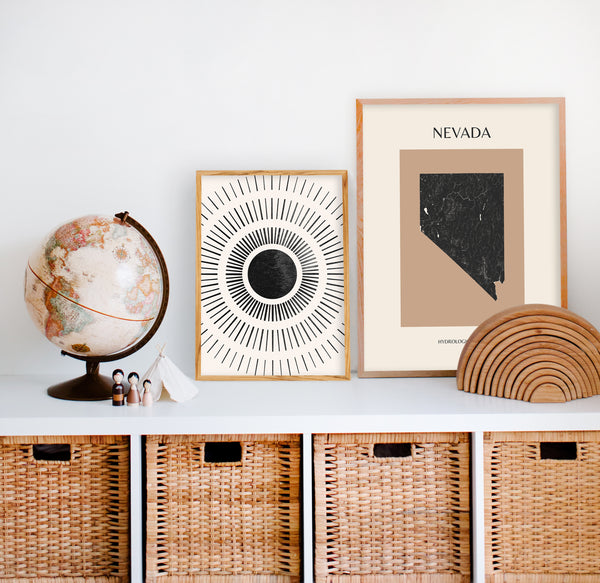 Nevada Mid-Century Modern Hydrological Map