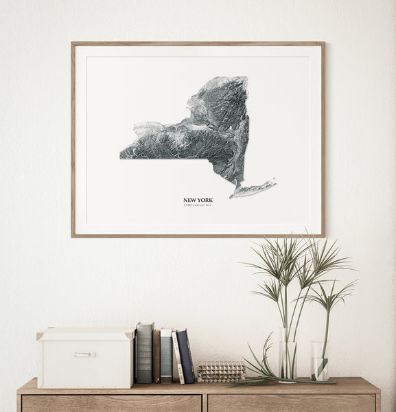 New York Hydrological Map Poster Black