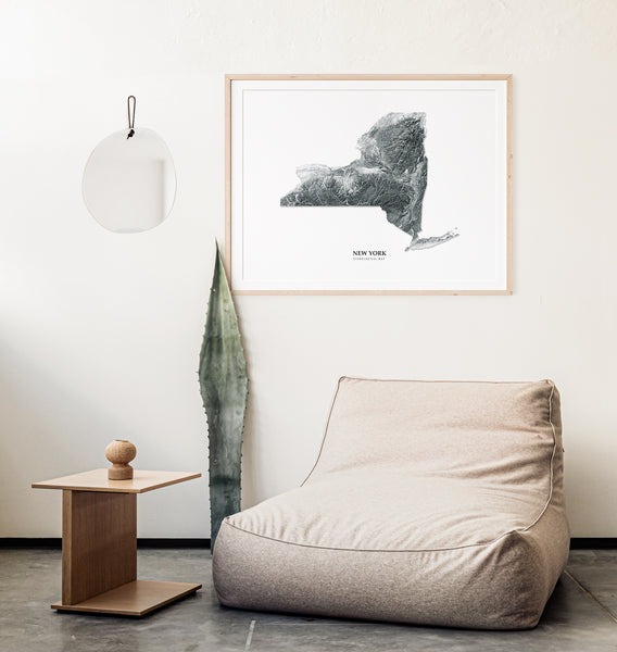 New York Hydrological Map Poster Black