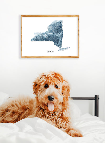 New York Hydrological Map Poster Blue