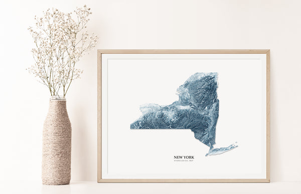 New York Hydrological Map Poster Blue