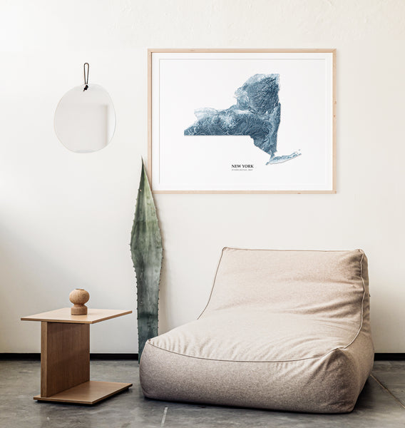 New York Hydrological Map Poster Blue