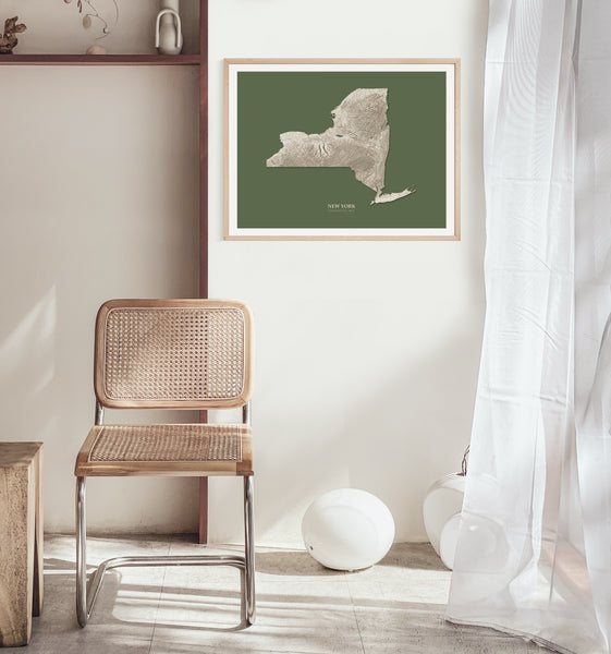 New York Hydrological Map Poster Green