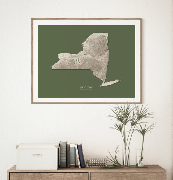 New York Hydrological Map Poster Green