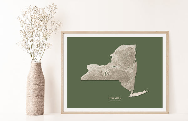 New York Hydrological Map Poster Green