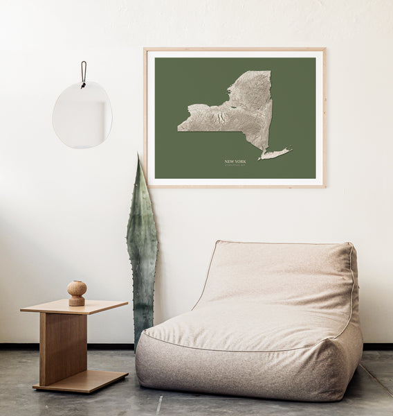 New York Hydrological Map Poster Green