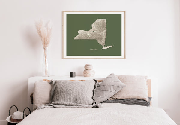 New York Hydrological Map Poster Green