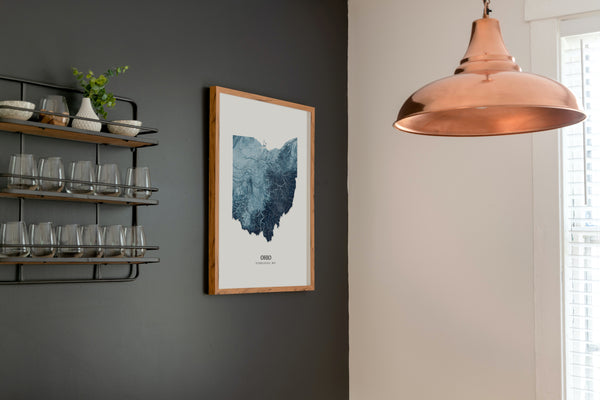 Ohio Hydrological Map Poster Blue