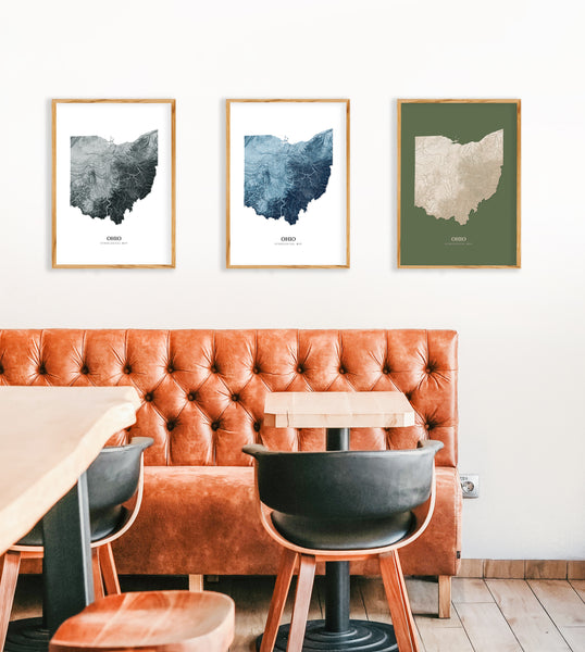 Ohio Hydrological Map Poster Blue