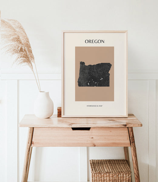Oregon Mid-Century Modern Hydrological Map