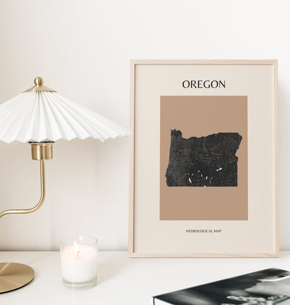 Oregon Mid-Century Modern Hydrological Map