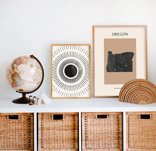 Oregon Mid-Century Modern Hydrological Map