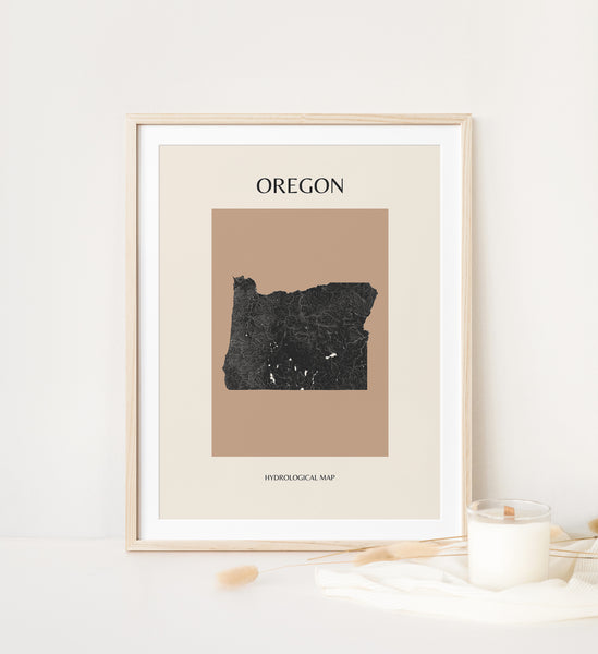 Oregon Mid-Century Modern Hydrological Map