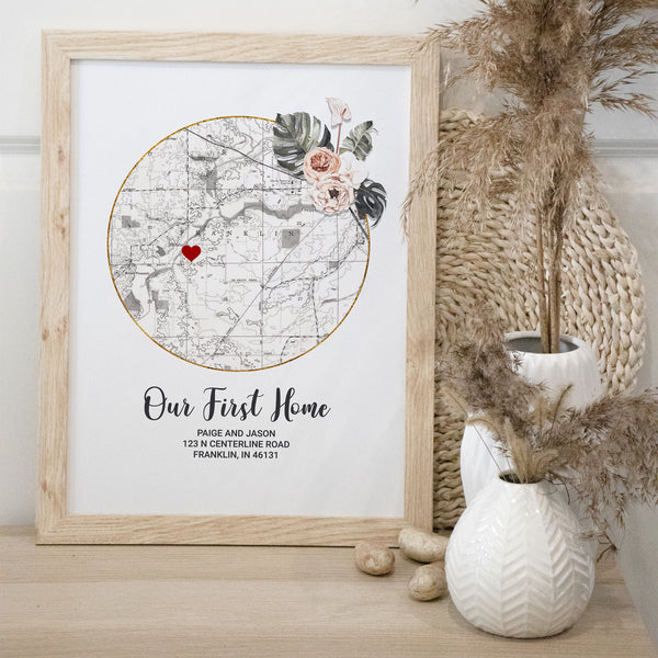 Circular Floral First Home Map Gift