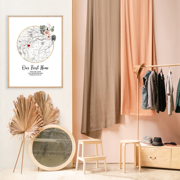 Circular Floral First Home Map Gift