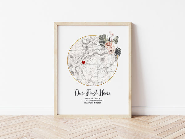 Circular Floral First Home Map Gift