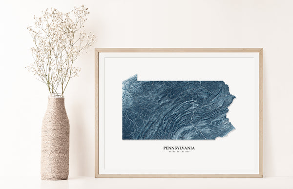 Pennsylvania Hydrological Map Blue