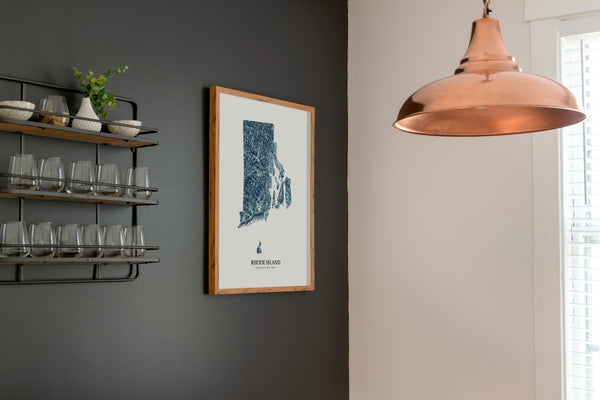 Rhode Island Hydrological Map Poster Blue