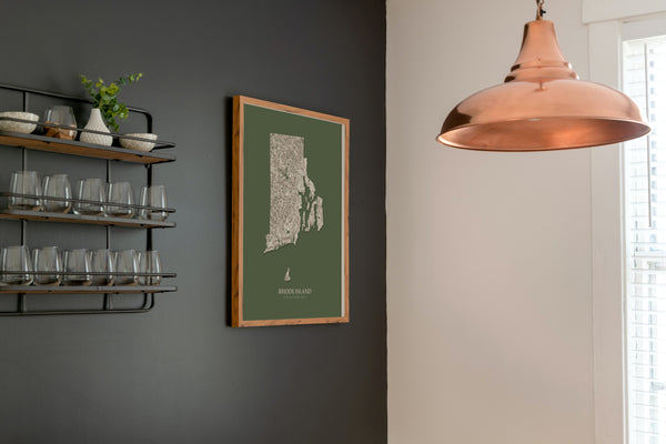 Rhode Island Hydrological Map Poster Green