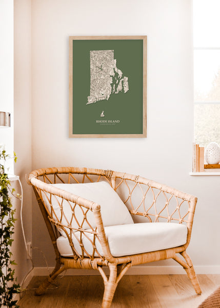 Rhode Island Hydrological Map Poster Green