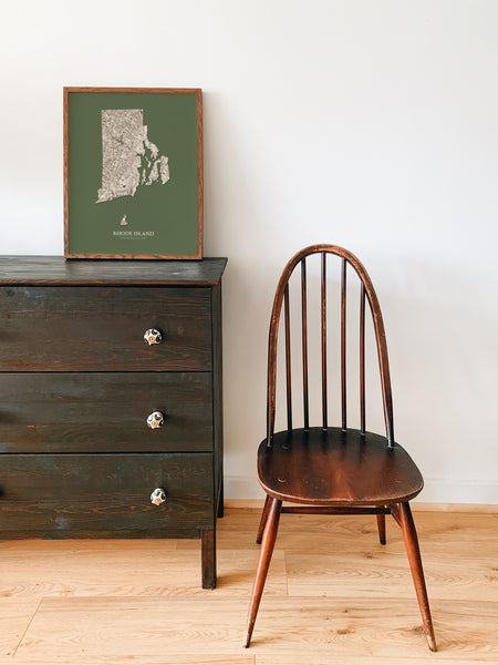 Rhode Island Hydrological Map Poster Green