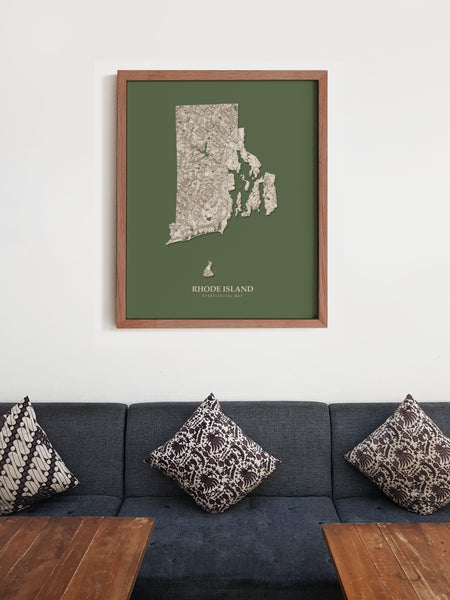Rhode Island Hydrological Map Poster Green