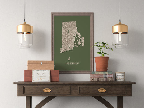 Rhode Island Hydrological Map Poster Green