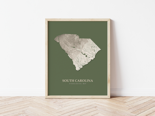 South Carolina Hydrological Map Poster Green