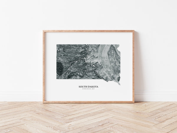 South Dakota Hydrological Map Poster Black