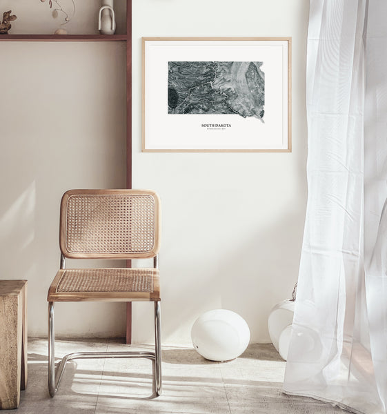 South Dakota Hydrological Map Poster Black