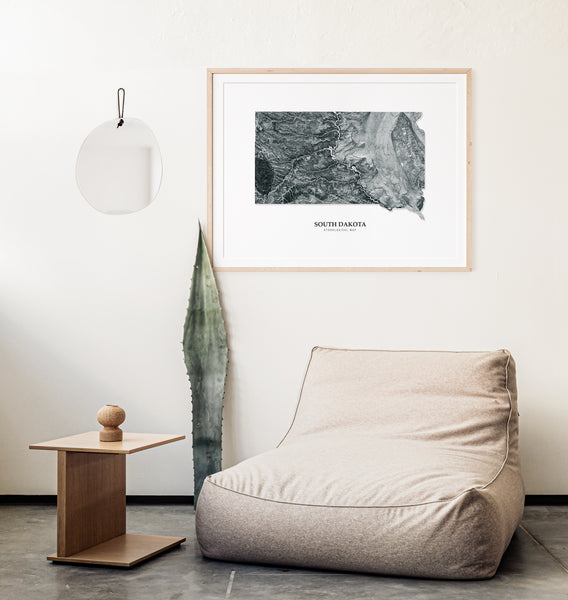 South Dakota Hydrological Map Poster Black