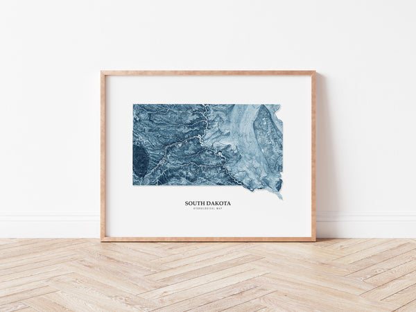 South Dakota Hydrological Map Poster Blue