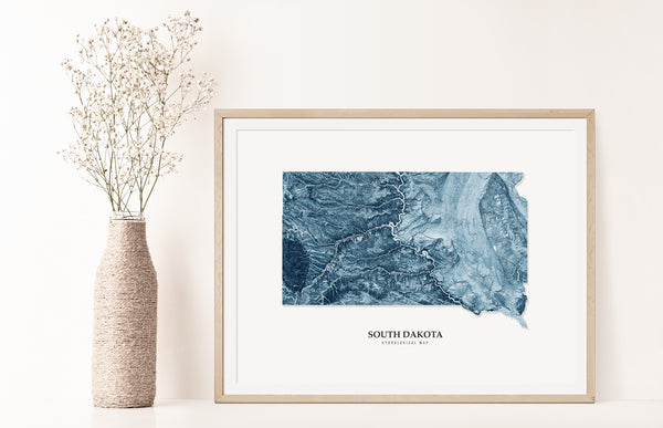 South Dakota Hydrological Map Poster Blue
