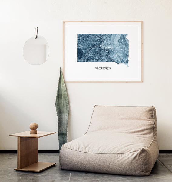 South Dakota Hydrological Map Poster Blue