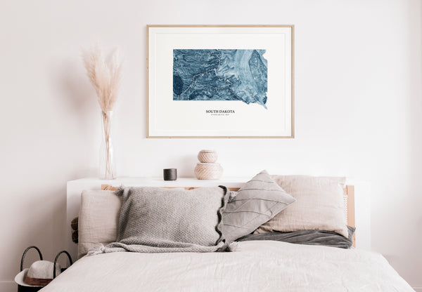 South Dakota Hydrological Map Poster Blue
