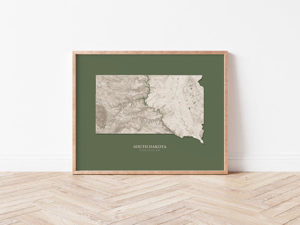 South Dakota Hydrological Map Poster Green