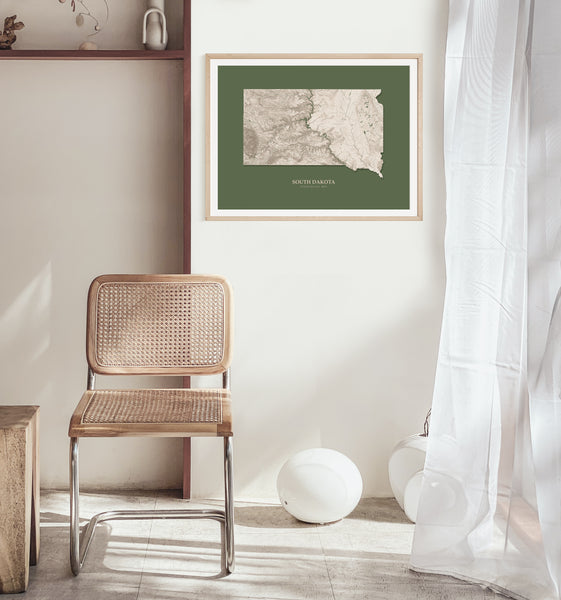 South Dakota Hydrological Map Poster Green