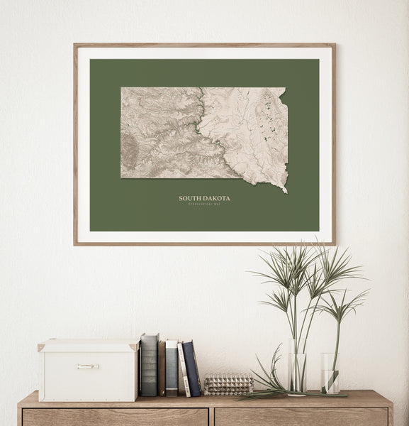 South Dakota Hydrological Map Poster Green