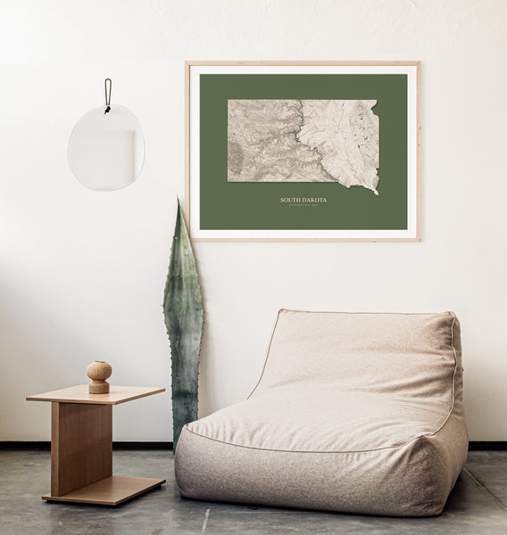 South Dakota Hydrological Map Poster Green