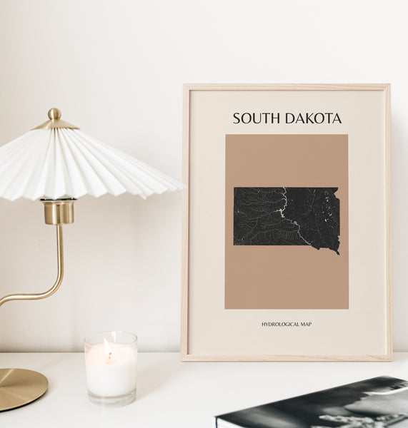 South Dakota Mid-Century Modern Hydrological Map