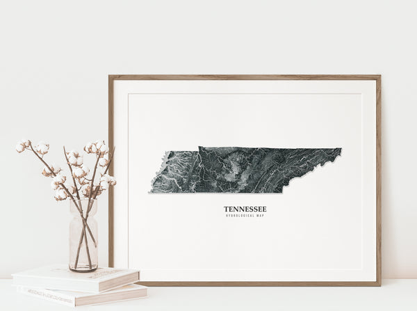 Tennessee Hydrological Map Poster Black