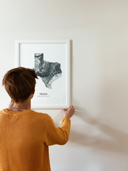 Texas Hydrological Map Poster Black