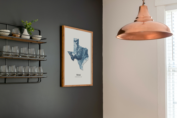 Texas Hydrological Map Poster Blue